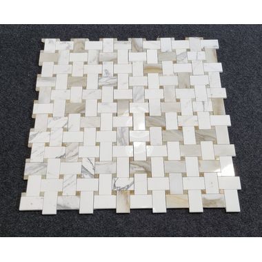 MOZAIKA BIANCO CALACATTA BASKETWEAVE DOSTĘPNA OD RĘKI  - 0