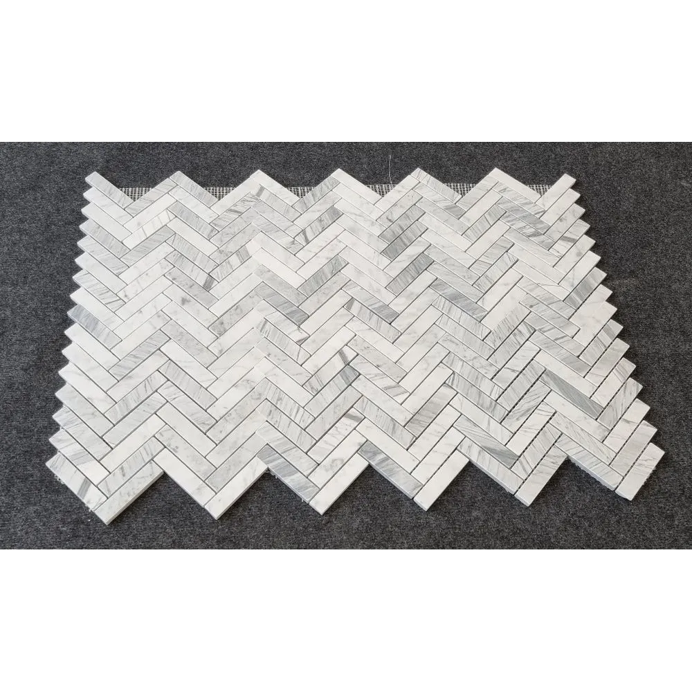 MOZAIKA BIANCO STATUARIO JODEŁKA JODŁA HERRINGBONE