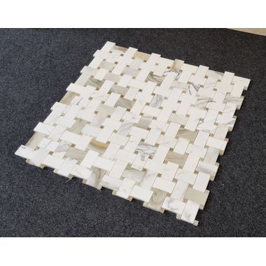 MOZAIKA BIANCO CALACATTA BASKETWEAVE DOSTĘPNA OD RĘKI  - 0